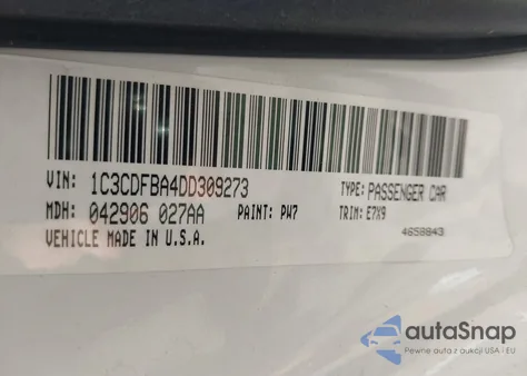 2013 Dodge Dart Sxt z USA, uszkodzony, nr VIN 1C3CDFBA4DD309273